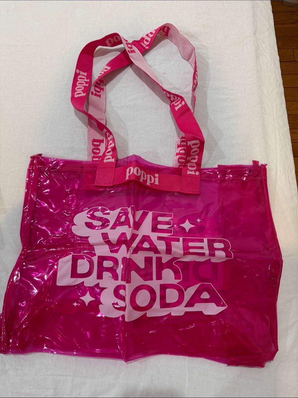Hot Pink Clear Tote Bag - Save Water Drink Soda